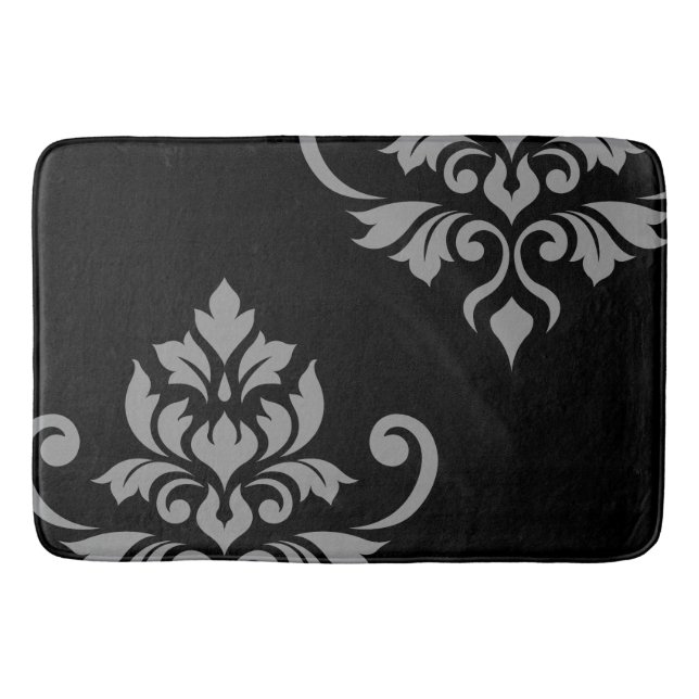 Feuille Damask Art I Gray on Black Bath Mat (Front)