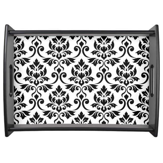 Feuille Damask Big Pattern Black on White Serving Tray (Front)