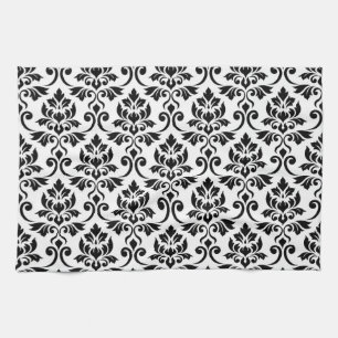Feuille Damask Big Pattern Black on White Towel
