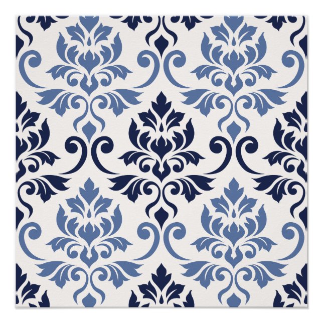 Feuille Damask Big Pattern Blues on Cream Poster (Front)