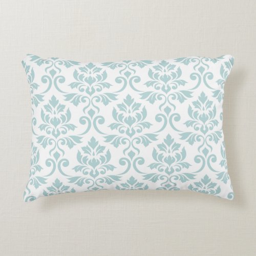 Feuille Damask Big Pattern Duck Egg Blue on White Accent Pillow