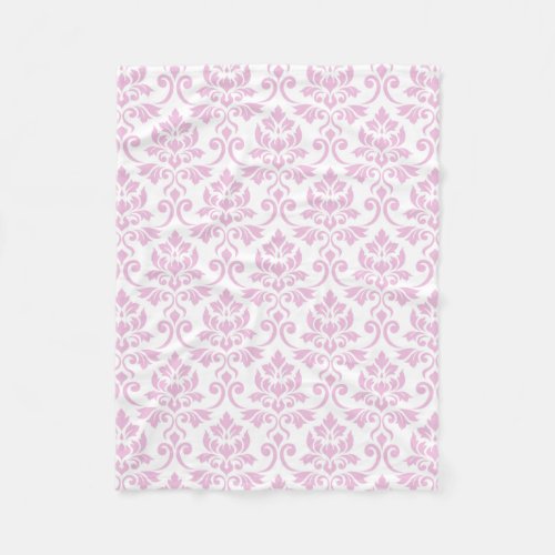 Feuille Damask Big Pattern Pink on White Fleece Blanket