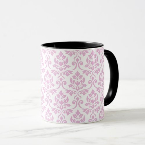 Feuille Damask Big Pattern Pink on White Mug