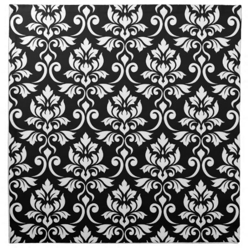 Feuille Damask Big Pattern White on Black Cloth Napkin