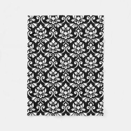 Feuille Damask Big Pattern White on Black Fleece Blanket