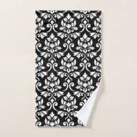 Damask Baroque Pattern Black on White Hand & Bath Towel by Natalie