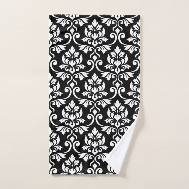 Feuille Damask Big Pattern White on Black Hand Towel (Hand Towel)