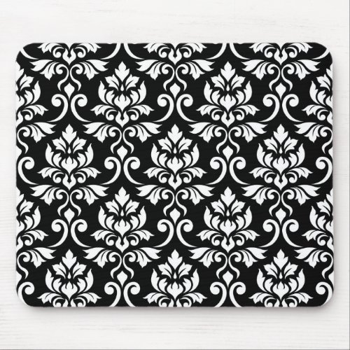 Feuille Damask Big Pattern White on Black Mouse Pad