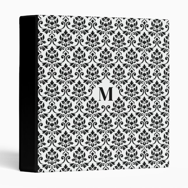 Feuille Damask Black Pattern (Custom) 3 Ring Binder (Front/Spine)