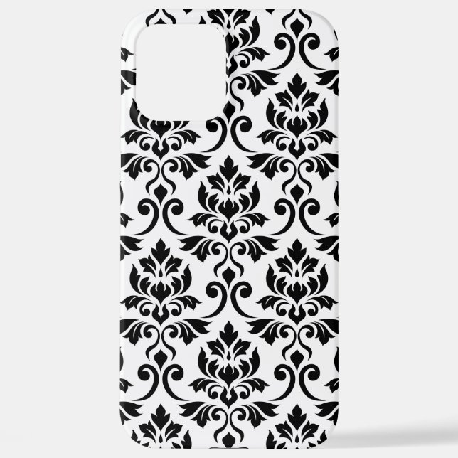Feuille Damask Lg Pattern Black on White iPhone Case (Back)