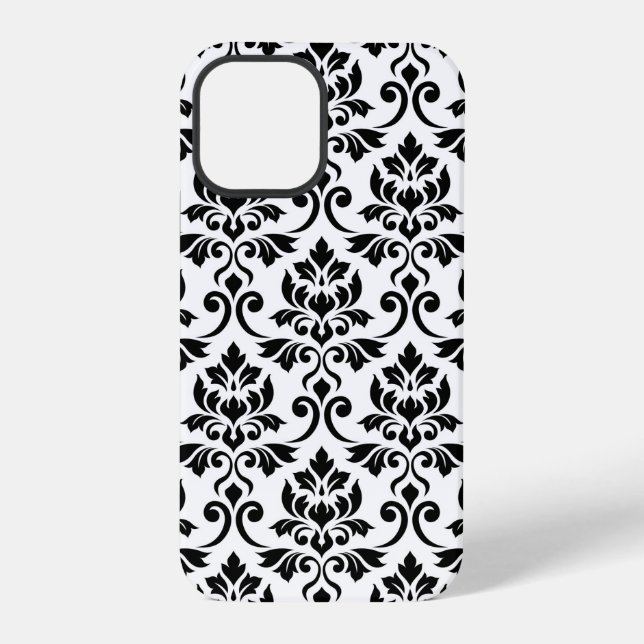 Feuille Damask Lg Pattern Black on White iPhone Case (Back)