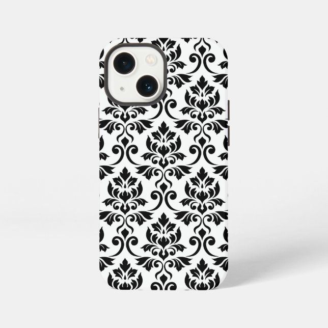 Feuille Damask Lg Pattern Black on White iPhone Case (Back)