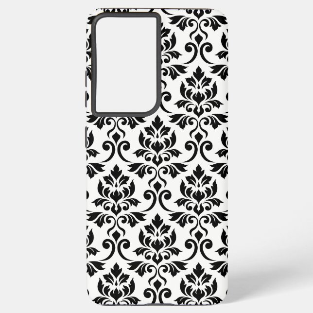 Feuille Damask Lg Pattern Black on White Samsung Galaxy Case (Back)