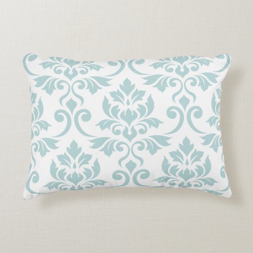 Feuille Damask Lg Pattern Duck Egg Blue on White Accent Pillow