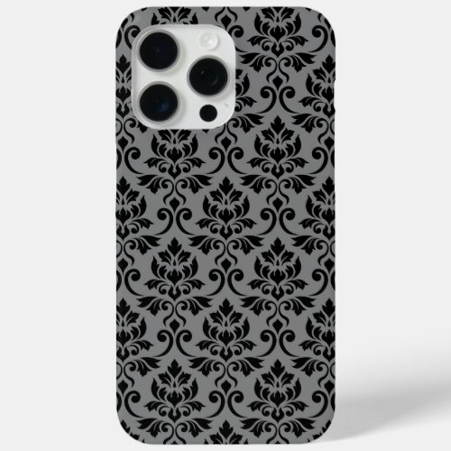 Feuille Damask Pattern Black on Gray iPhone 15 Pro Max Case