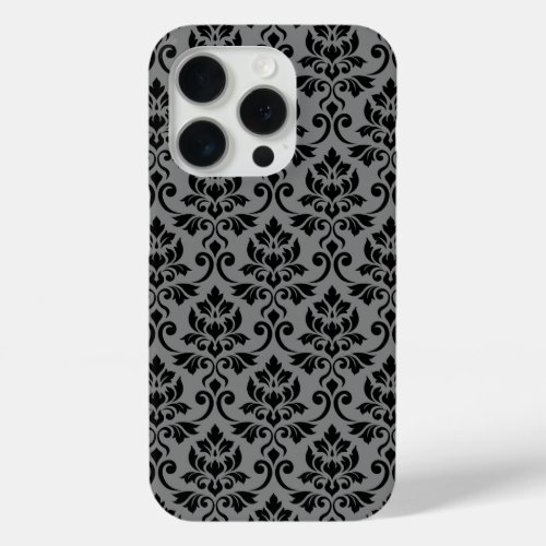 Feuille Damask Pattern Black on Gray iPhone 15 Pro Case
