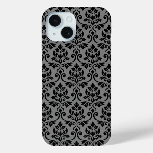 Feuille Damask Pattern Black on Gray iPhone 15 Case