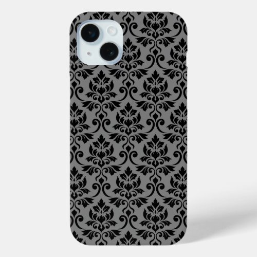 Feuille Damask Pattern Black on Gray iPhone 15 Plus Case
