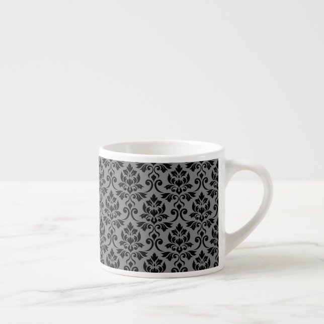 Feuille Damask Pattern Black on Gray Espresso Cup (Right)