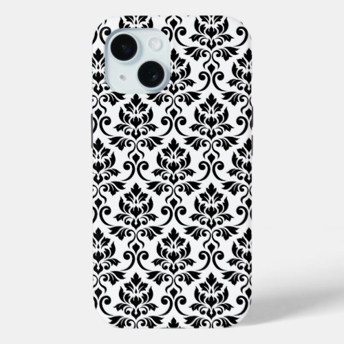 Feuille Damask Pattern Black on White iPhone 15 Case