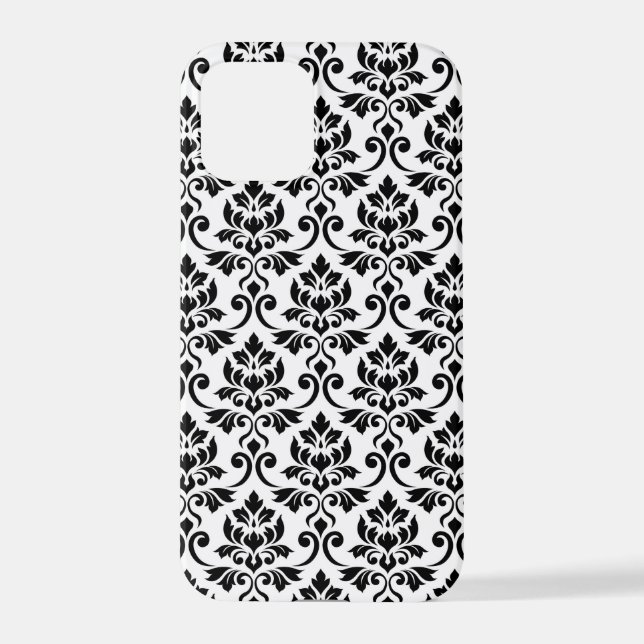 Feuille Damask Pattern Black on White iPhone Case (Back)