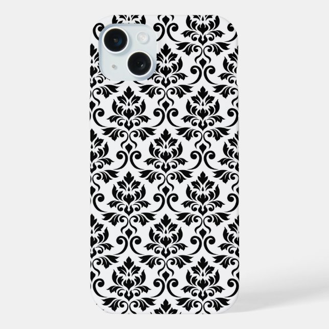 Feuille Damask Pattern Black on White Iphone Case (Back)