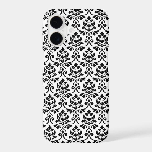 Feuille Damask Pattern Black on White Iphone Case (Back)