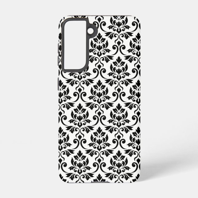Feuille Damask Pattern Black on White Samsung Galaxy Case (Back)
