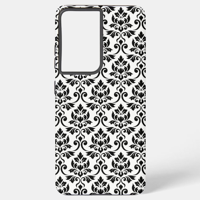 Feuille Damask Pattern Black on White Samsung Galaxy Case (Back)