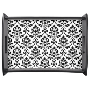 Feuille Damask Pattern Black on White Serving Tray