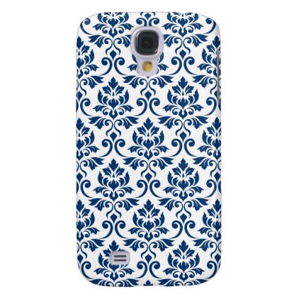 Feuille Damask Pattern Dark Blue on White Galaxy S4 Cover