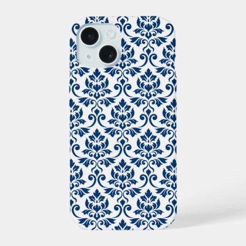 Feuille Damask Pattern Dark Blue on White iPhone 15 Case