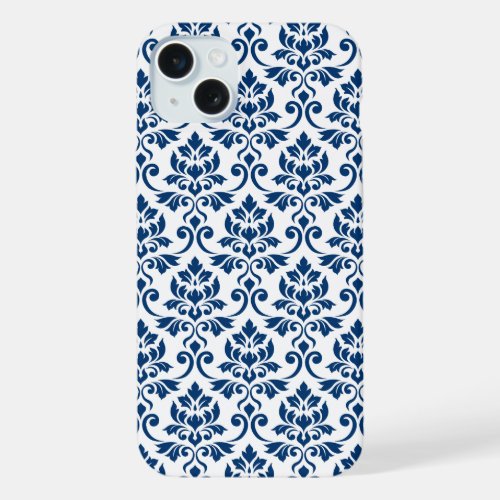 Feuille Damask Pattern Dark Blue on White iPhone 15 Plus Case