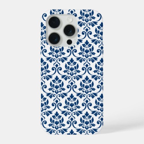 Feuille Damask Pattern Dark Blue on White iPhone 15 Pro Case