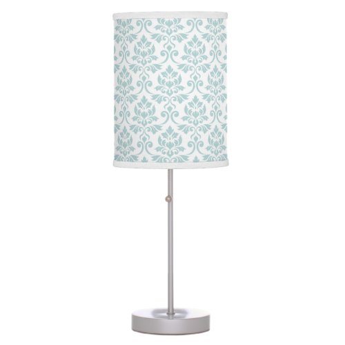 Feuille Damask Pattern Duck Egg Blue on White Table Lamp