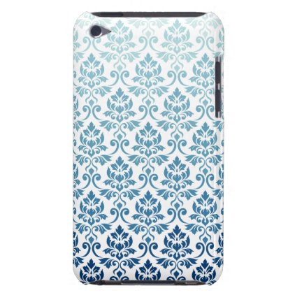 Feuille Damask Pattern Gradient Dk Blue-Teal on Wt Barely There iPod Cover