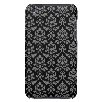 Feuille Damask Pattern Gray on Black Barely There iPod Case