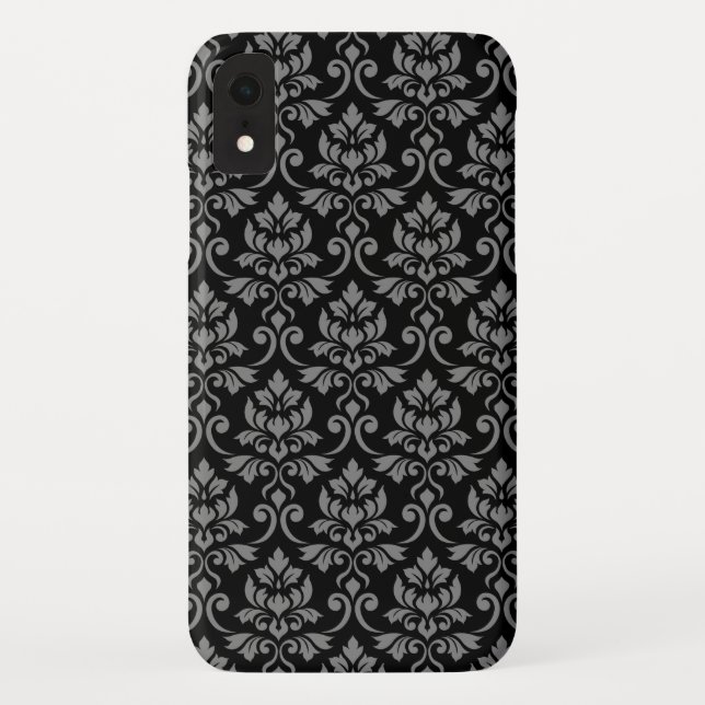 Feuille Damask Pattern Gray on Black Case-Mate iPhone Case (Back)