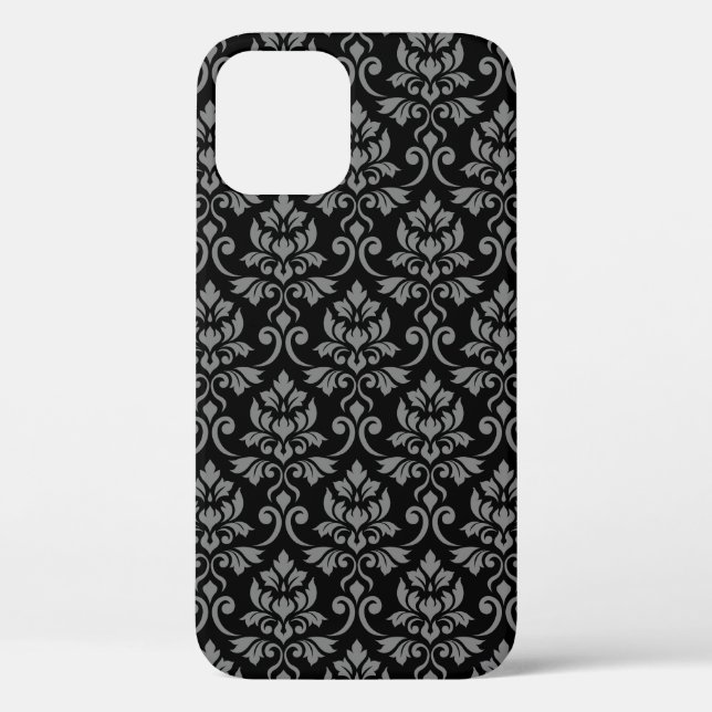 Feuille Damask Pattern Gray on Black Case-Mate iPhone Case (Back)
