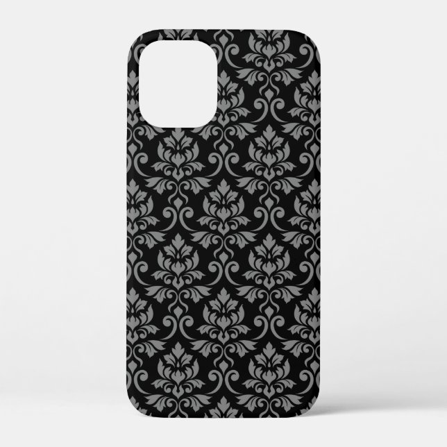 Feuille Damask Pattern Gray on Black Case-Mate iPhone Case (Back)