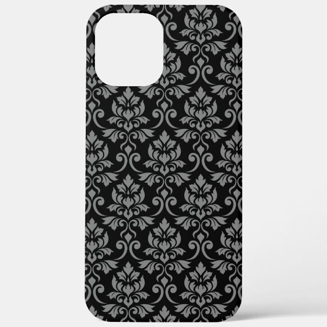 Feuille Damask Pattern Gray on Black Case-Mate iPhone Case (Back)