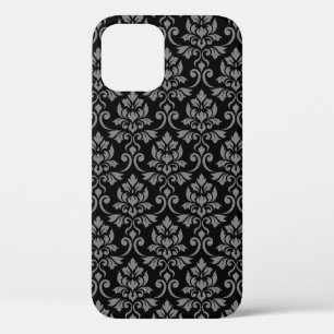 Feuille Damask Pattern Gray on Black iPhone 12 Case