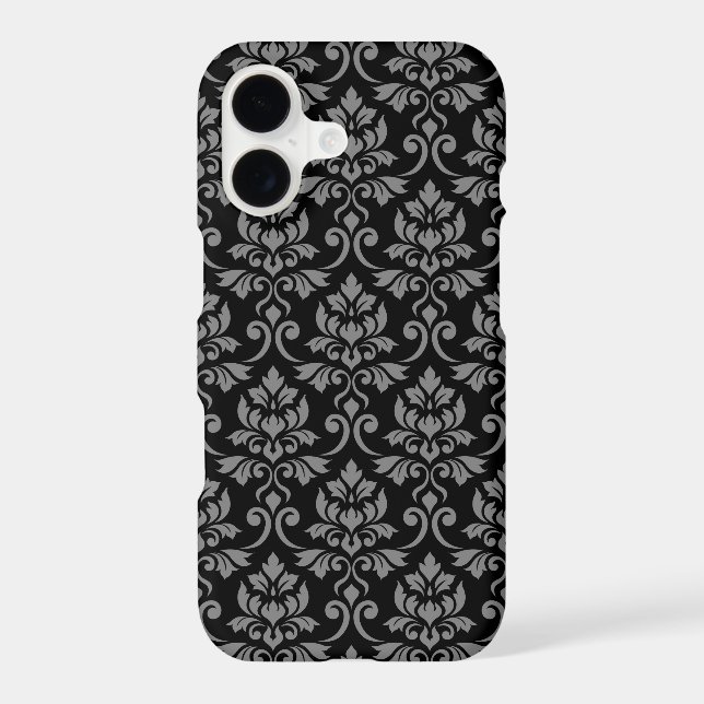 Feuille Damask Pattern Gray on Black Iphone Case (Back)