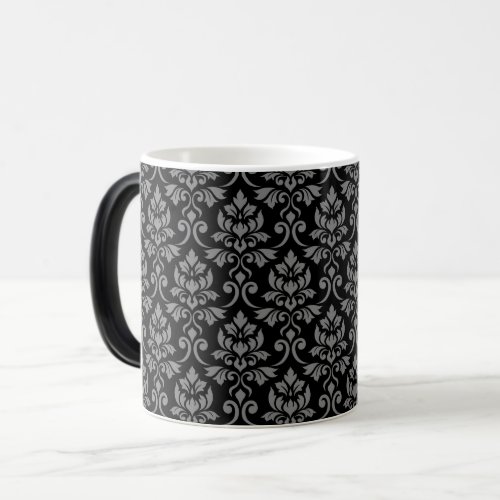 Feuille Damask Pattern Gray on Black Magic Mug