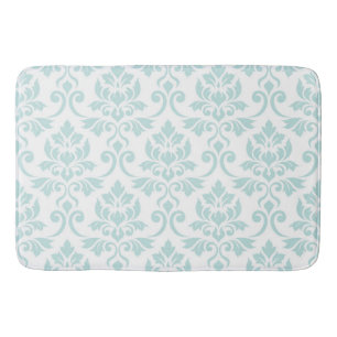 Feuille Damask Pattern Light Teal on White Bathroom Mat
