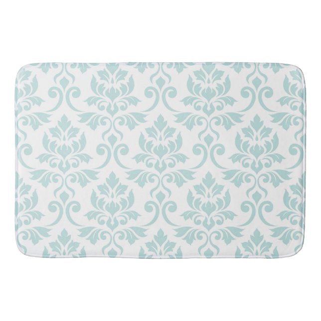 Feuille Damask Pattern Light Teal on White Bathroom Mat (Front)
