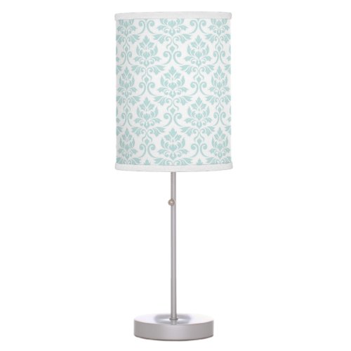 Feuille Damask Pattern Light Teal on White Table Lamp