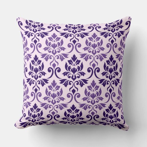 Feuille Damask Pattern Purples on Pink Throw Pillow