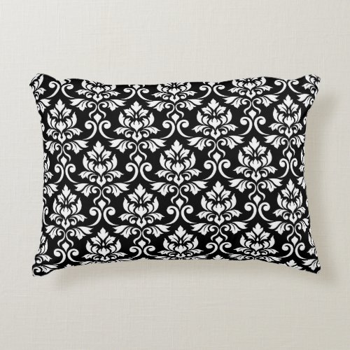 Feuille Damask Pattern White on Black Accent Pillow