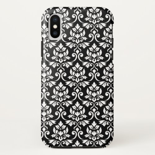 Feuille Damask Pattern White on Black iPhone XS Case